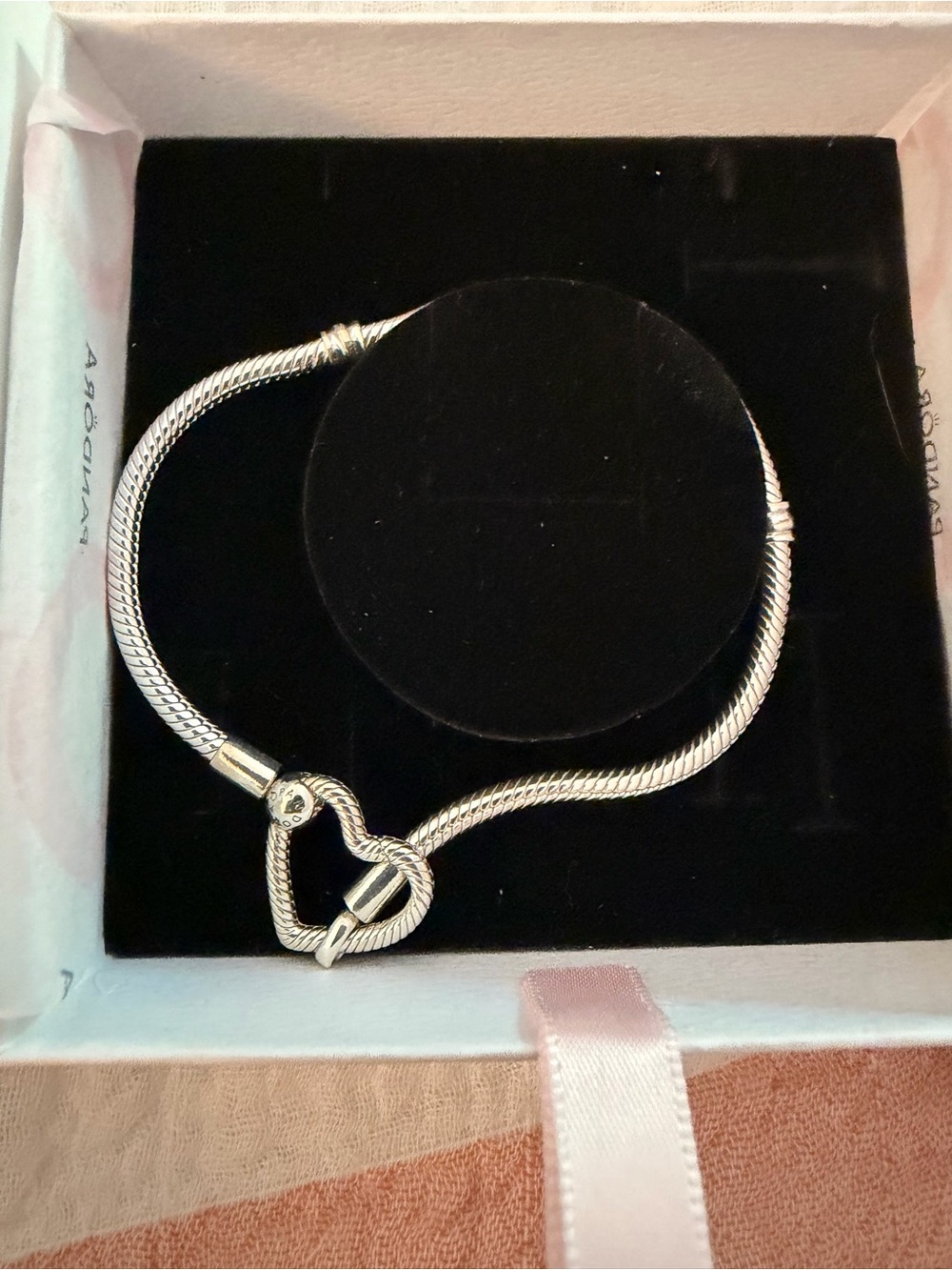 Pandora Silver Heart Toggle Snake Chain Bracelet with Heart Clasp